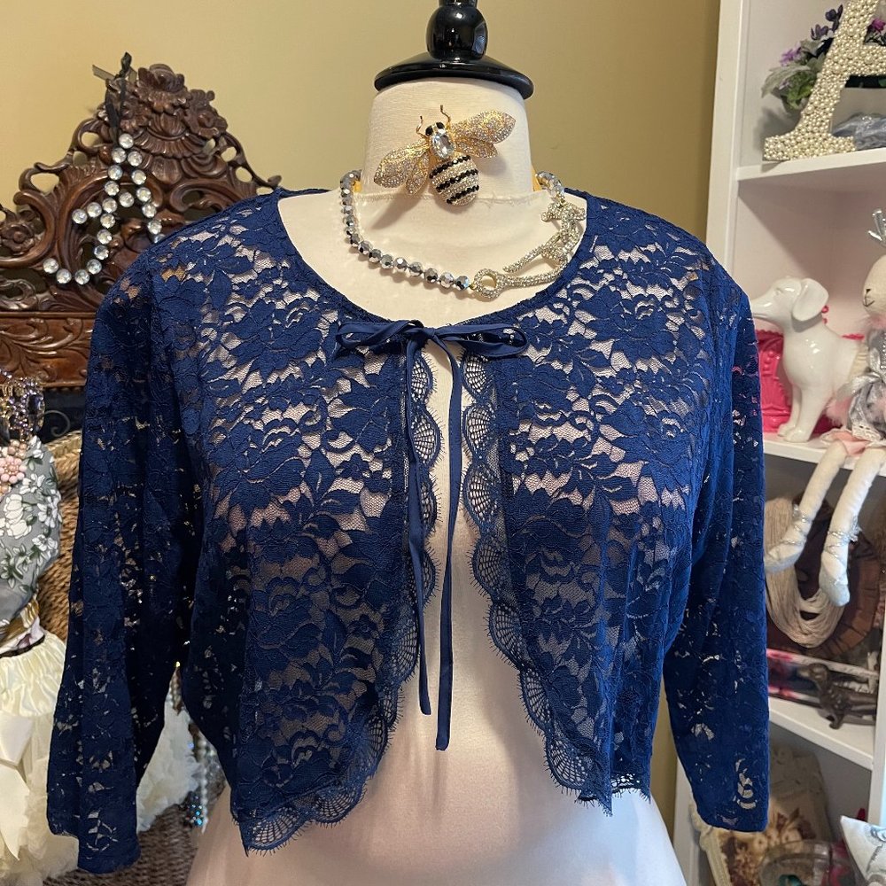 Agnes Orinda NWT 3X Navy Blue Lace Bolero Jacket Sweater Fits like 20W / 22W